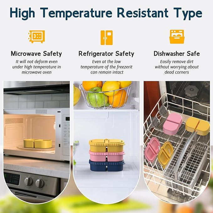 3 Pack Reusable Silicone Snack Containers with Lids, 2 Compartment Leakproof Food Storage Containers, BPA-Free Portable Snack Boxes for Lunch, School, Adults