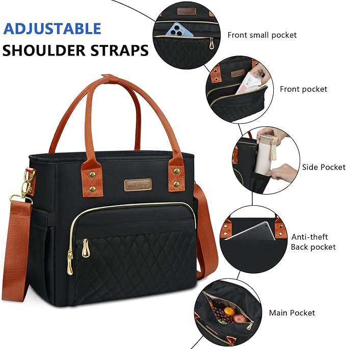 MIYCOO Lunch Bag Lunch Box Women - Leakproof Insulated Lunch Cooler Bag for Women - Large Lunch Tote Bags Adults, Black Orange