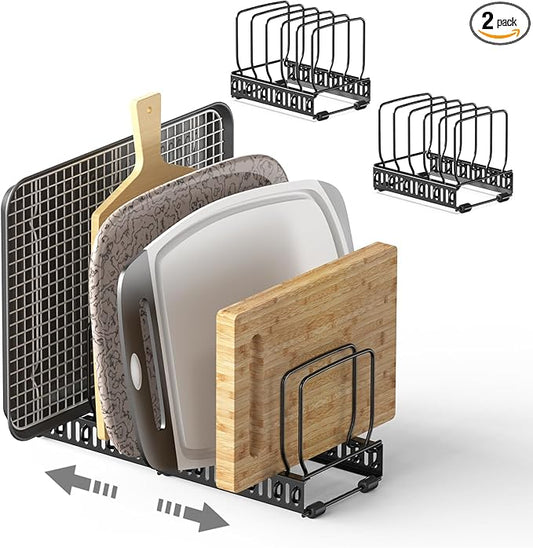 2PACK Cutting Board Organizer, Adjustable Divider Cutting Board Holder with Anti-slip Pads, Kitchen Cabinet Organizer for Baking Cookie Sheet Pan Bakeware Cookie, Black