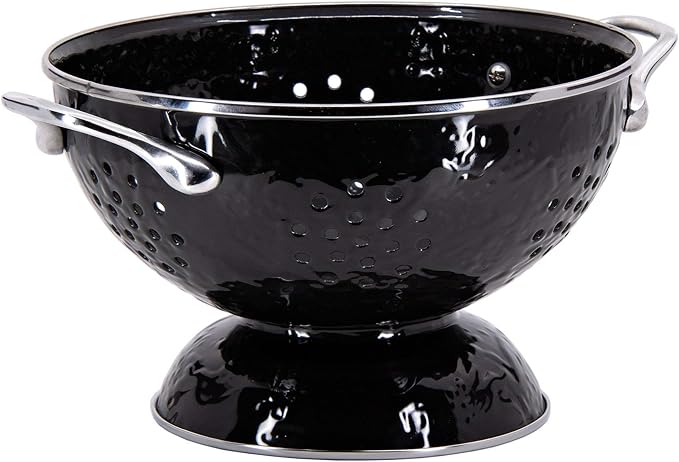 Golden Rabbit Enamelware Medium Colander, 3 quart, Solid Black Textured