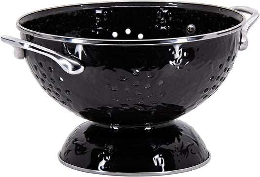 Golden Rabbit Enamelware Medium Colander, 3 quart, Solid Black Textured