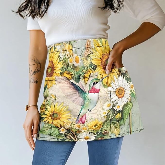 Server Waitress Waist Apron with 3 Pockets, Short Aprons for Servers,Waiter Apron For Waiter Accessories