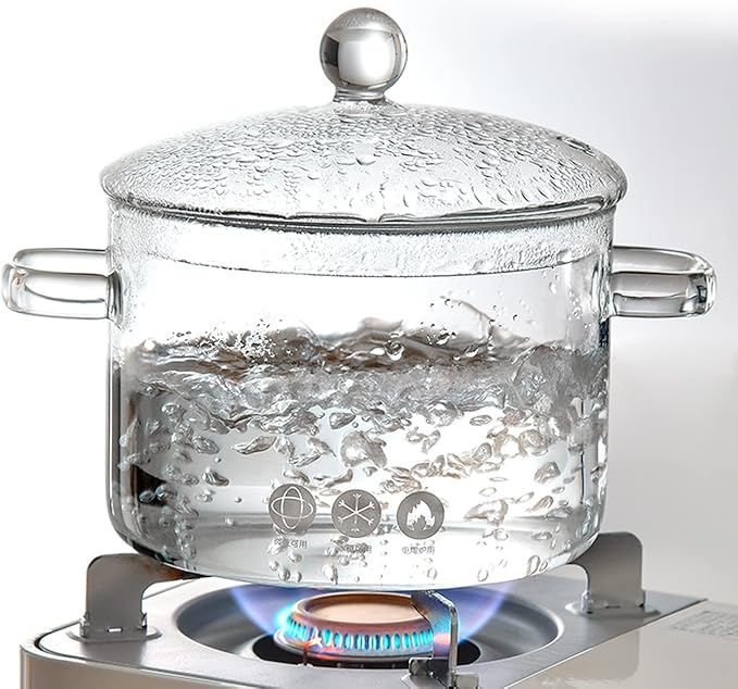 Glass Saucepan with Cover, Transparency Stovetop Pot,Dual Handles Pan with Lid for Pasta Noodle, Soup, Milk, Baby Food making or heating 1.9L