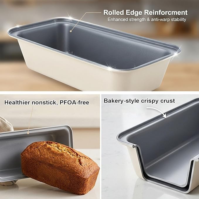13x4 Inch Loaf Pan 3-Pack, Nonstick Carbon Steel Bread Pan for Even Baking, Long Baking Pan for Homemade Sourdough, Banana Bread & Meatloaf – Rust-Resistant, Warp-Resistant, Easy Release