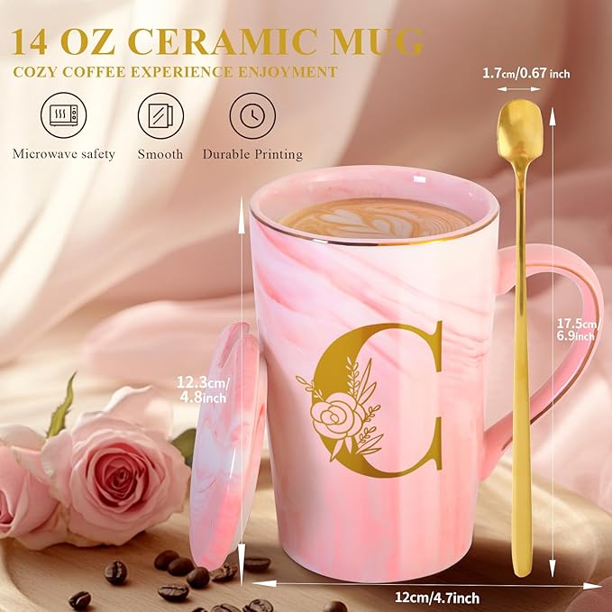 Personalized Ceramic Coffee Mug with Lid Tea Cup Girlfriend Gf Gifts Future Mrs Her Women Boyfriend 1 One Year Anniversary Meaningful Cute Romantic Christmas Xmas First Valentines I Love You More,C