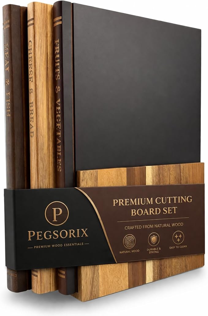 The Cutting Board Library™ (Original Design) | Decorative Kitchen Board Collection Bundle with Display Stand | Premium Acacia Wood | Stabilized Non-Slip Base