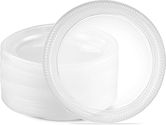 PLASTICPRO 160 Pack Clear Plastic Plates 9 Inch Bulk Pack Durable Disposable Plastic Dinner Plates for Parties Events BBQ