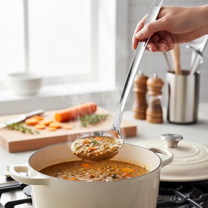 Stainless Steel Soup Ladle, Kitchen Cooking ladle,13" Metal Ladles, Durable Cooking Spoon Utensil- Long Handle and Ample Bowl Capacity Perfect for Stirring, Serving Soups, Heavy Duty Dishware Safe