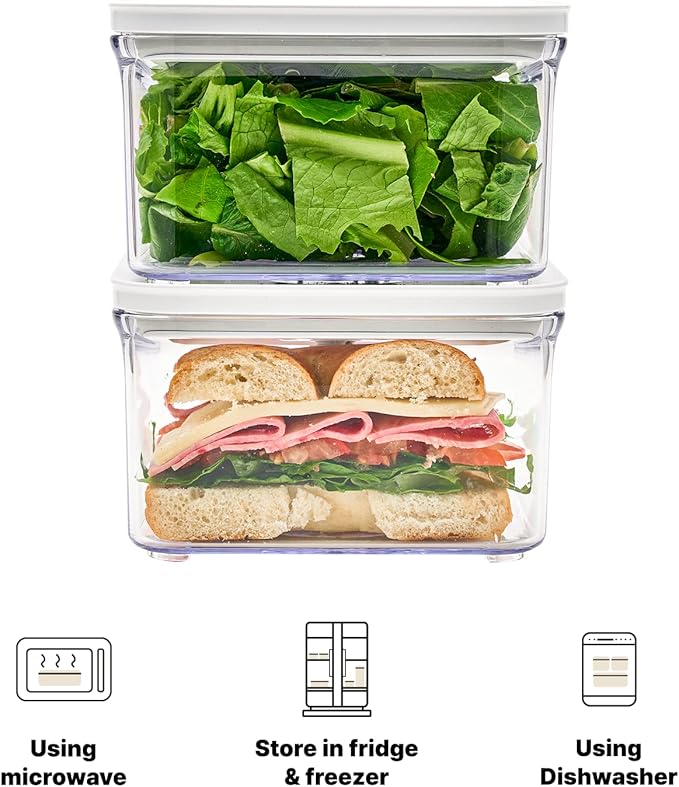 VAKUEN Premium Airtight Food Storage Containers, Square 2PC/Set(1.48qt/1.5Lx2pcs), Smart One-Click Seal Lid, No Hinges, 100% Leak Proof, BPA-FREE, Dishwasher, Freezer & Microwave Safe