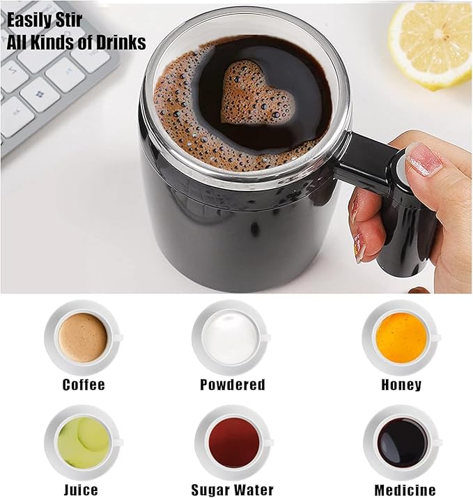 Self Stirring Mug,Rechargeable Auto Magnetic Coffee Mug with 2Pc Stir Bar,Waterproof Automatic Mixing Cup for Milk/Cocoa at Office/Kitchen/Travel 14oz Best Gift - Black