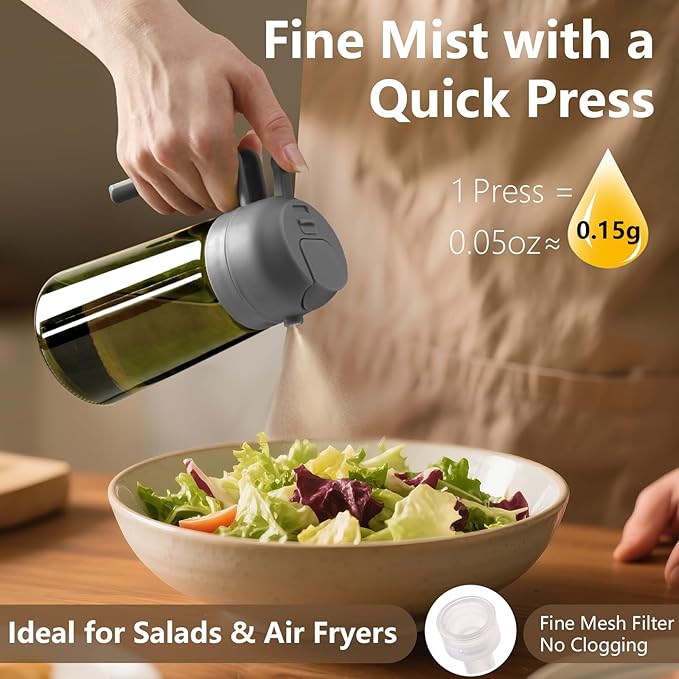 2PCS Olive Oil Dispenser and Oil Sprayer – 16oz/470ml Glass Light-Proof Oil Pourer for Kitchen Air Fryer, Cooking, Salad, and BBQ, with Stickers