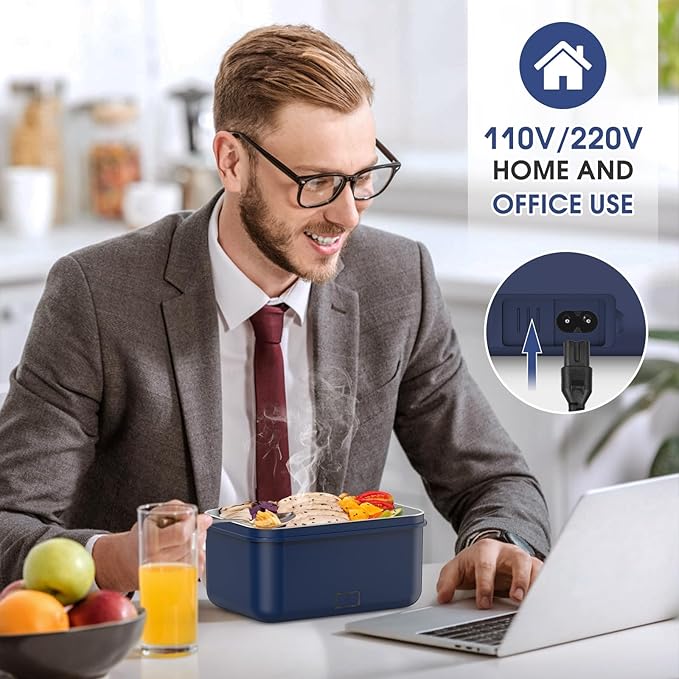 Electric Lunch Box Food Heater Upgrade 3 in 1 Portable Food Warmer 100W Leakproof Heated Lunch Box for Adults Car/Truck/Office with 1.8L SS Container Fork Spoon Carry Bag, 12V/24V/110V