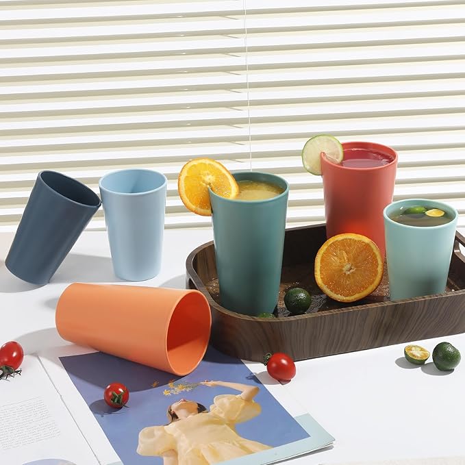 24 Pcs Unbreakable Plastic Cups Set, 20 oz Reusable Plastic Cups, Stackable Water Tumblers, Drinking Cup for Kitchen, Outdoor, BPA-free, Dishwasher Refrigerator and Microwave Safe, Dark Blue