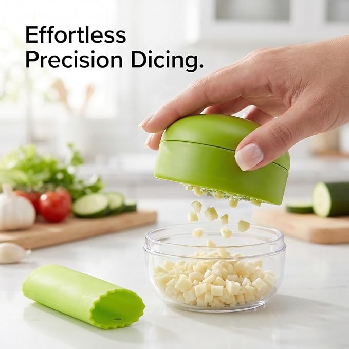 2-Pack 3-in-1 Garlic Press Set, Stainless Steel Garlic Mincer with Garlic Peeler & Cleaning Brush, Garlic Crusher Tool with Storage Container for Kitchen Cooking (Green)