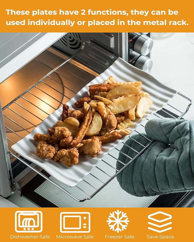 LAUCHUH 3 Tier Trays Stand, Porcelain Serving Trays Collapsible Sturdier Stand Serving Platters Dessert Table Display Set for Indoor Mother's Day Party, Entertaining, Gold, 12.2 Inch