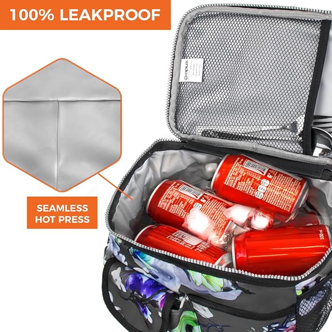 opux Insulated Lunch Bag for Men Women, Leakproof Floral Grey Lunch Box for Work, Portable Soft Lunch Cooler Bag with Shoulder Strap, Adult Lunchbox Lunch Pail for Kid Boy Girl School, 14 Can/8L