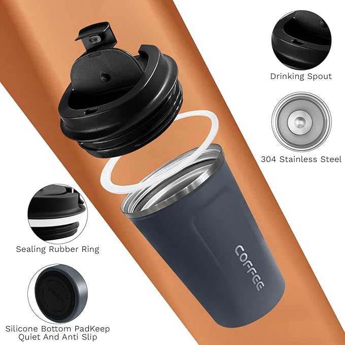 Travel coffee mugs leak-proof, reusable coffee cups with lids, stainless steel vacuum insulated coffee tumblers, thermal insulation cups for men & women keep drinks hot & cold(2nd-Blue, 12OZ)