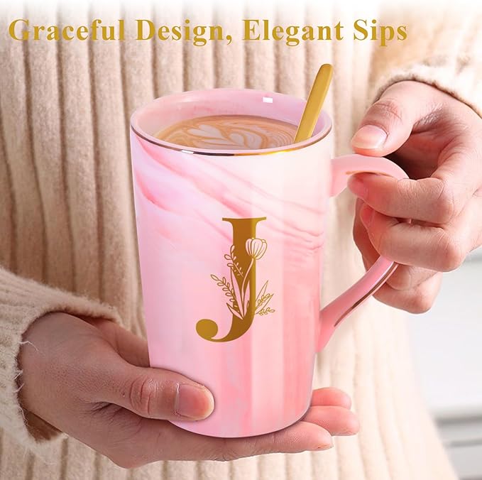 Personalized Ceramic Coffee Mug with Lid Tea Cup Women Her Sister Mom Girlfriend Aunt Best Friend Friendship Grandma Wife Daughter Law Lady Happy Birthday Gifts Cool Funny Meaningful Unique Cute,J