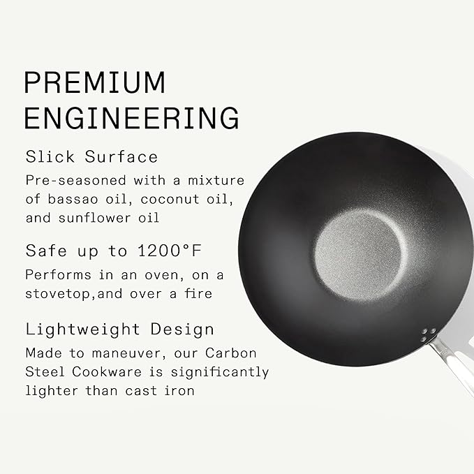 Made In Cookware | 13" Seasoned Carbon Steel Wok - (Like Cast Iron, but Better) | Professional Cookware | Crafted in Sweden | Induction Compatible