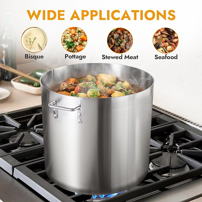 CURTA 80 Quart Aluminum Stock Pot with Lid, Heavy Duty Commercial Grade Large Capacity Cooking Pot for Boiling, Stewing, Great for Kitchen, Restaurant, Catering, and Home Use,NSF certified