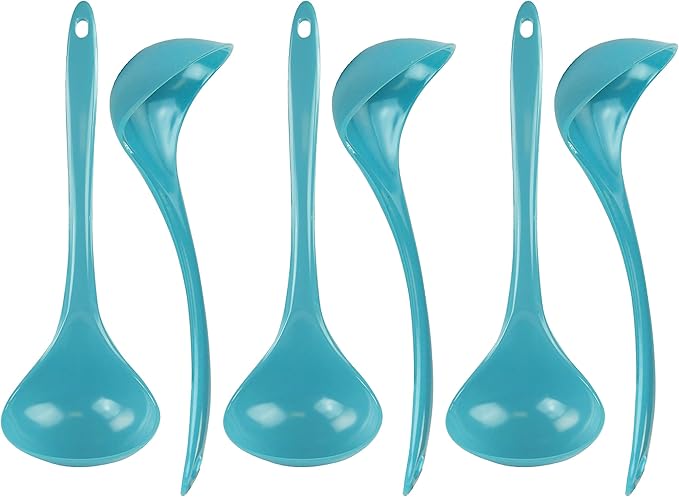 Reston Lloyd Melamine Soup Ladle Kitchen Utensil, Premium Quality Utensil with Heat Resistant Ergonomic Handle, Durable BPA-Free Plastic, 10.5 inch long, 6pc Set, Aqua-Blue