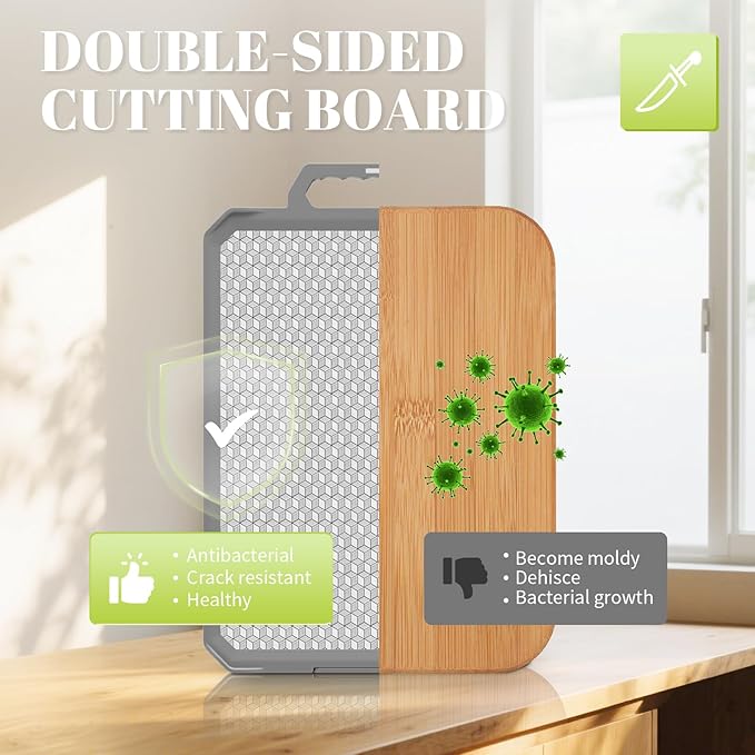 1 PCS Titanium Cutting Board,1 side Titanium Other side Wheat Straw PP, Double Sided Non Toxic Chopping Board for Kitchen, Food Grade, Scratch Resistant Mesh Design, 17.2"*12" Large Size