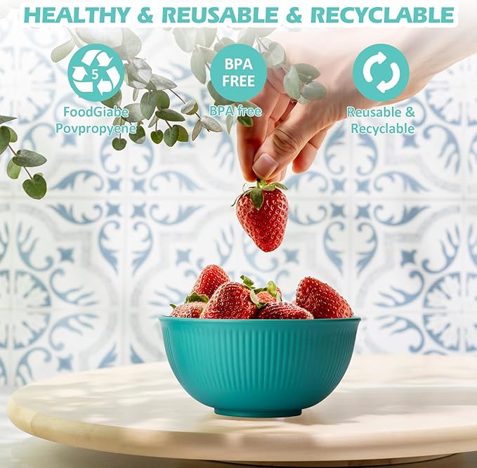 Unbreakable Cereal Bowls 24 oz, Plastic Reusable Light Weight Bowl, Set of 6,Lightweight Bowls Made of Wheat Straw Fiber Ideal for Salad, Soup, Ramen, Noodles, Oatmeal, Rice,Snack