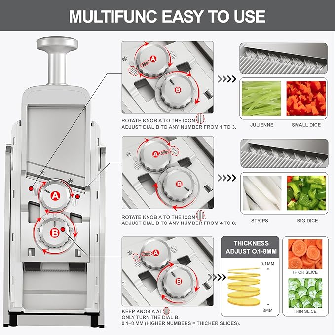 SupMaKin Upgrade Safe Mandoline Slicer,Multi Vegetable Chopper,Potato Slicer, Onion Chopper with Drain Basket Storage Container, Cheese Grater Kitchen Chopping Artifact (SliverGray)