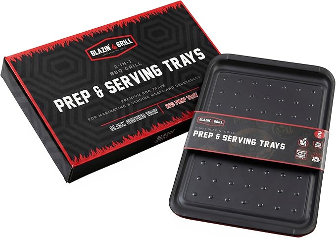 AVIEUS Grill Prep and Serve Trays | Set of 2 Stackable, Melamine Trays | Serving Tray & Marinating Tray | Serving Platter for Plating Food & BBQ Prep Tub for Marinating Meats | Grill Accessories |