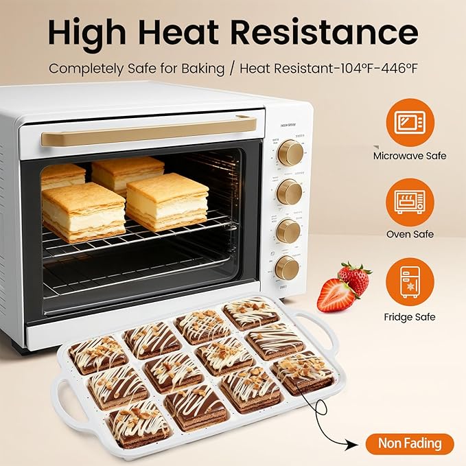 SJ Silicone Brownie Pan with Dividers, Metal-Reinforced Frame, 12 Cavity Each, Nonstick Food-Grade Silicone, Dishwasher Safe—Bakes Neat Squares for Brownies, Bars & Cornbread