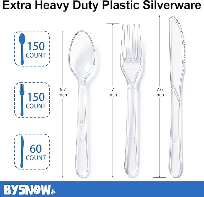 360 Count Extra Heavy Duty Plastic Silverware, BPA-Free, Heat Resistant, Disposable Clear Plastic Utensils Set, Plastic Cutlery Set, Plasticware Bulk for Parties, Events and Everyday Use