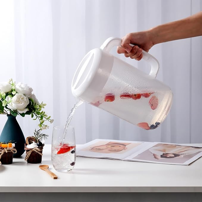 Clear 1 Gallon Pitcher with Lid, Large Plastic Ice Tea Jug for Fridge, Sun Tea Pitcher - Clear