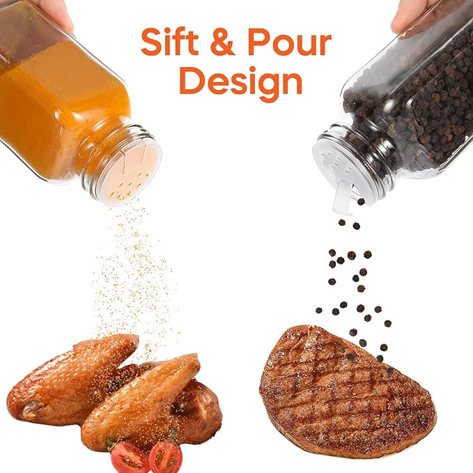 Keketin 6 oz Glass Spice Jars Bottles,25 Pack Empty Spice Jars with Shaker Lids and Labels,180ml Square Spice Containers with Airtight Silver Caps(Chalk Marker,Funnel and Brush include)