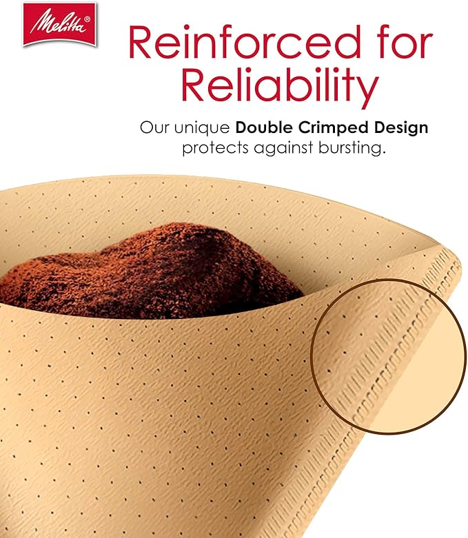 Melitta #4 Cone Coffee Filters, Natural Brown, 100 Count (Pack Of 6), 600 Total Filters - Fits all 8-12 Cup Cone Coffee Makers and Pour-Overs, Compostable, Tear-Resistant