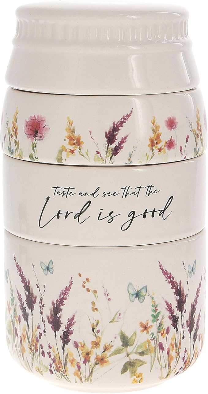 Pavilion Gift Company - The Lord - 6-inch Stackable Ceramic Kitchen Measuring Cup - ¼, ⅓, ½, 1 Cup, Rustic, Kitchen Summer Decor, Mason Jar Measuring Cup, 1 Count, Cream