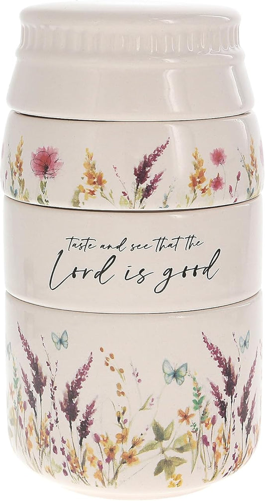 Pavilion Gift Company - The Lord - 6-inch Stackable Ceramic Kitchen Measuring Cup - ¼, ⅓, ½, 1 Cup, Rustic, Kitchen Summer Decor, Mason Jar Measuring Cup, 1 Count, Cream