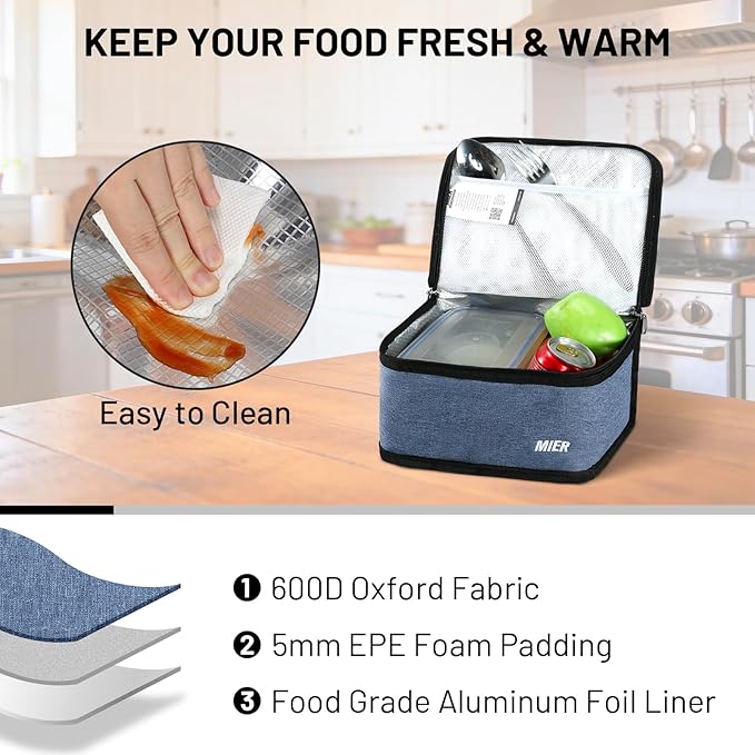 MIER Insulated Lunch Box for Men Women Kids Portable Small Lunch Bag 9 CAN Compact Thermal Mini Cooler for School Work Picnic, Blue