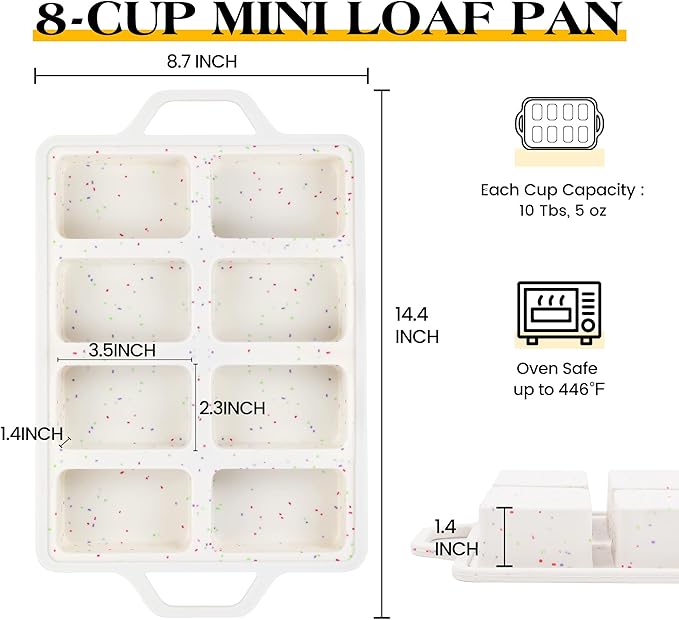 1 Pc Mini Loaf Pans with Metal Reinforced Frame, Nonstick Small Silicone Bread Pans for Baking, 8 Cavity Tiny Meatloaf Pan (Cream)