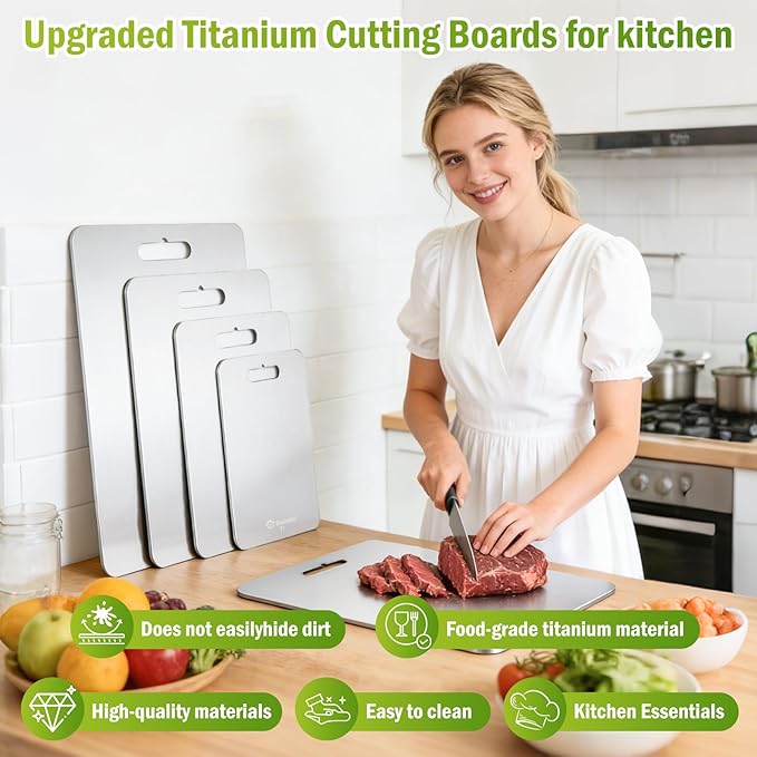 Titanium Cutting Board, 100% Pure Titanium Cutting Boards for Kitchen, Dishwasher Safe Chopping Board with Double Sides for Separating Raw Meat & Vegetables, Odor Resistant & Hygienic(16"L x 11"W)