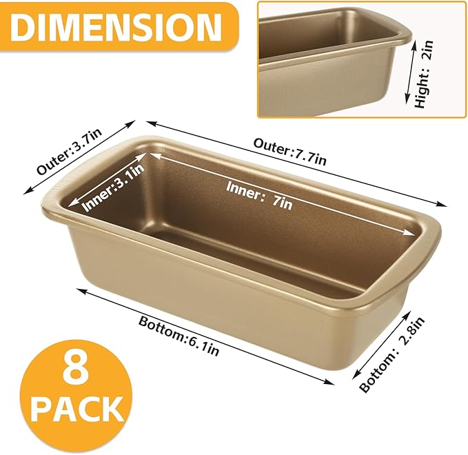 8 Pack Small Loaf Pans Nonstick 7.7x3.7 Banana Bread Pans for Homemade Bread Loaf Pan for Baking Bread Tin Metal Sourdough Bread Baking Pan Mini Sandwich Loaf Bread Pans Meatloaf Pan for Cake