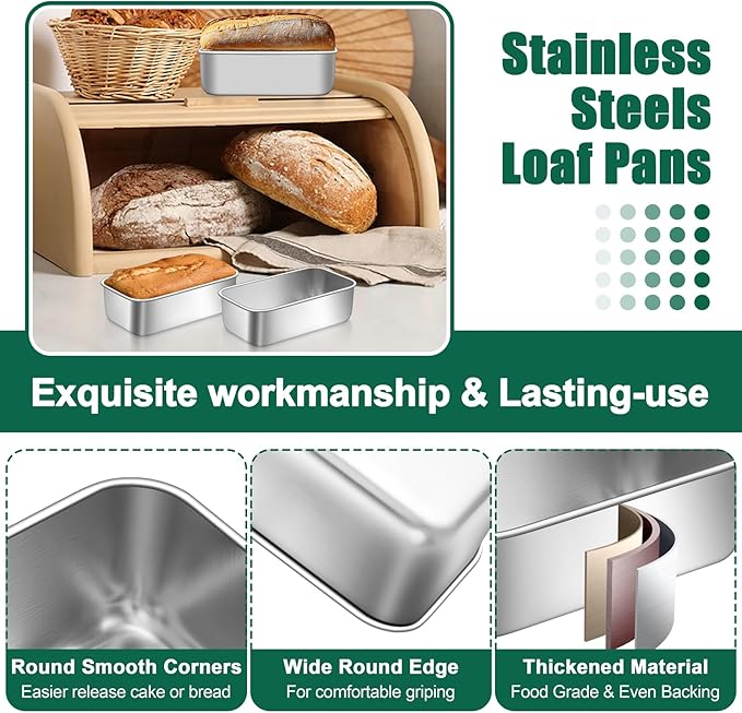 P&P CHEF Mini Loaf Pans Set, 4 PCS Small Bread Loaf Pan for Baking, 6.3 x 3.5 Inch Stainless Steel Baking Pans for Homemade Bread, Meatloaf, Cake and Brownies, Healthy & Non Toxic, Dishwasher Safe