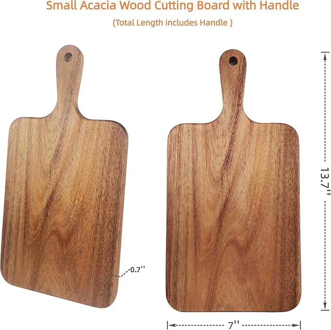ZeQi 6PCS Small Acacia Wood Cutting Board with Handle 13.7''X7'', Chopping Board, Charcuterie Board, Serving Board for Cheese, Bread, Meat, Vegetables & Fruits (6 Pack Rectangular)