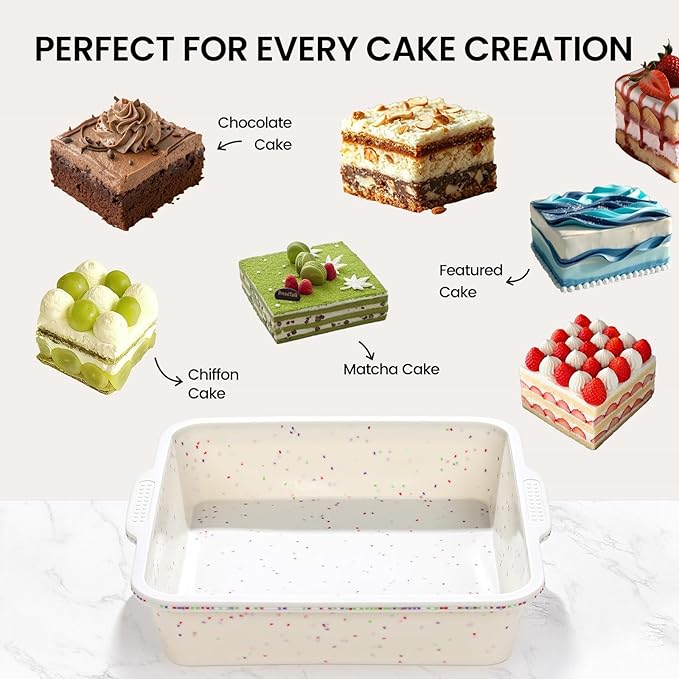 Vinino 8 x 8 Inch Silicone Square Brownie Cake Pan with Metal Reinforced Frame, Nonstick Silicone Brownie Pans BPA Free Suitable for Making Cakes, Brownies, Bread