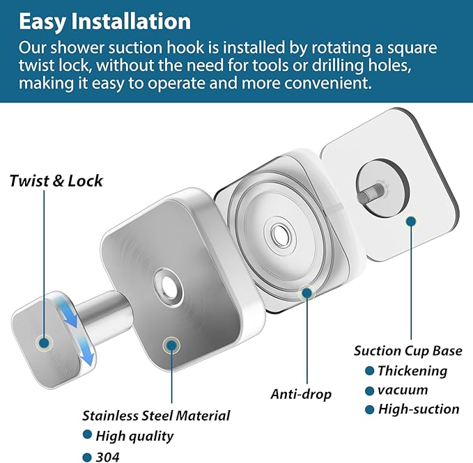 Suction Cup Hooks for Shower,No-Drill Removable Duty Shower Suction Cup Wreath Hooks for Bathroom wall, Glass, Windows,Mirrors Kitchen to Hang Towels,Robes,Coat, Loofah-Silver(2 Pack)