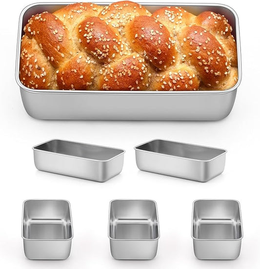 P&P CHEF Loaf Pan Set, 9 x 5 Inch Bread Pans, Stainless Steel Loaf Toast Baking Pans For Bread Meatloaf Lasagna Cake, Healthy & Non Toxic, Oven Safe& Easy Clean, (Silver, 6Pcs)