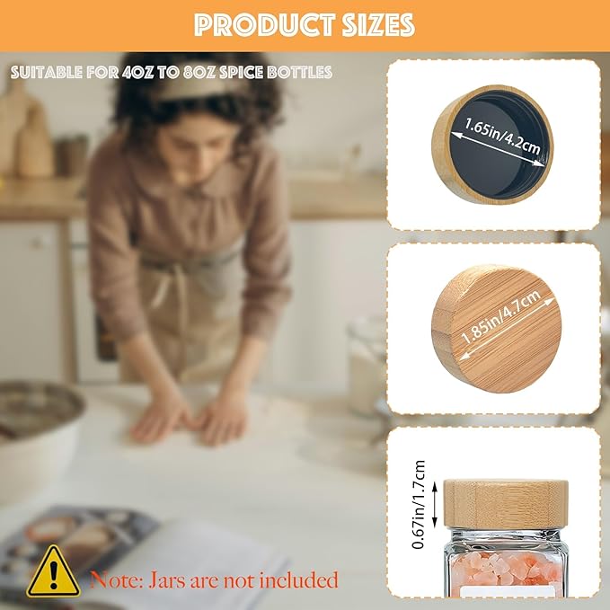 48 Pcs Spice Jars Bamboo Lids Replacement,Fits 4 Oz and 8 Oz Glass Spice Jar,For Square and Round Plastics Spice Jars,Jar Not Included (48)
