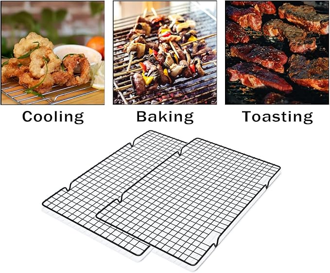VNIMTI Cooling Rack 2 Sets, Cookie Cooling Wire Racks for Cooking, Baking, Roasting, Grilling, Drying, Oven Safe Grill Rack, 16" * 10" Small Squares Grids