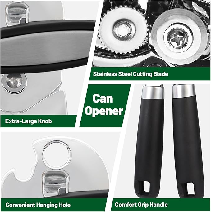 Can Opener Multifunction Manual Can Opener Features Black Stainless Steel Construction Open Can Beer Bottle for Daily Kitchen Use Seniors and Arthritis Hands