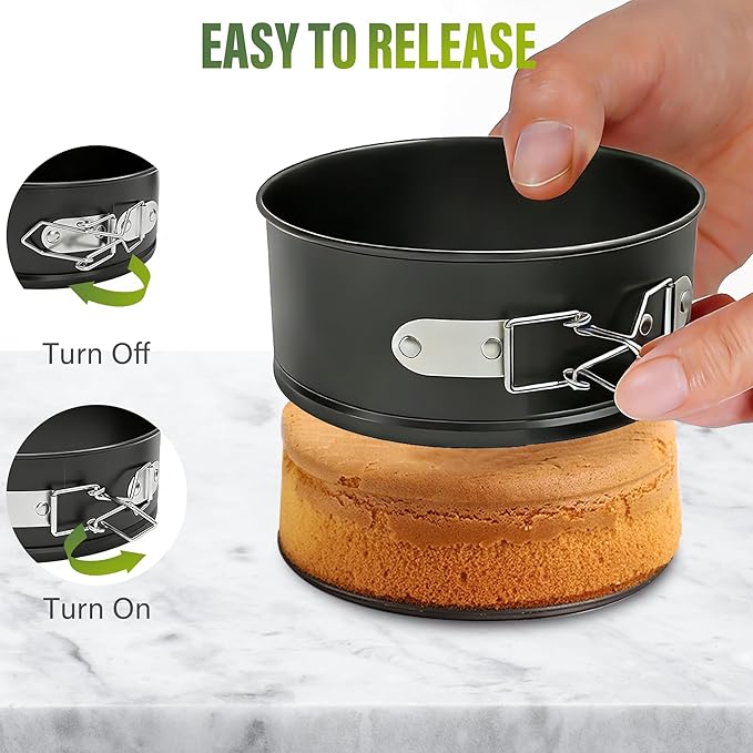 Vakoo Springform Pan - Nonstick, Leakproof Cheesecake Pan for Baking, Easy Release, No Parchment Paper Needed, 4 Inch, Set of 4