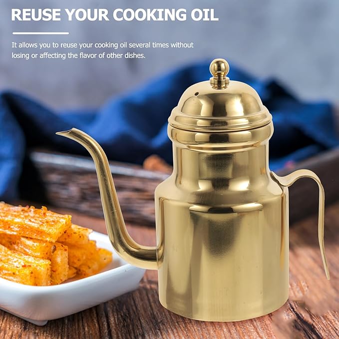 Cabilock Oil Dispenser Vinegar Dispenser Bottle Stainless Steel Oil Can Container with Handle for Kitchen Restaurant Cooking BBQ Golden